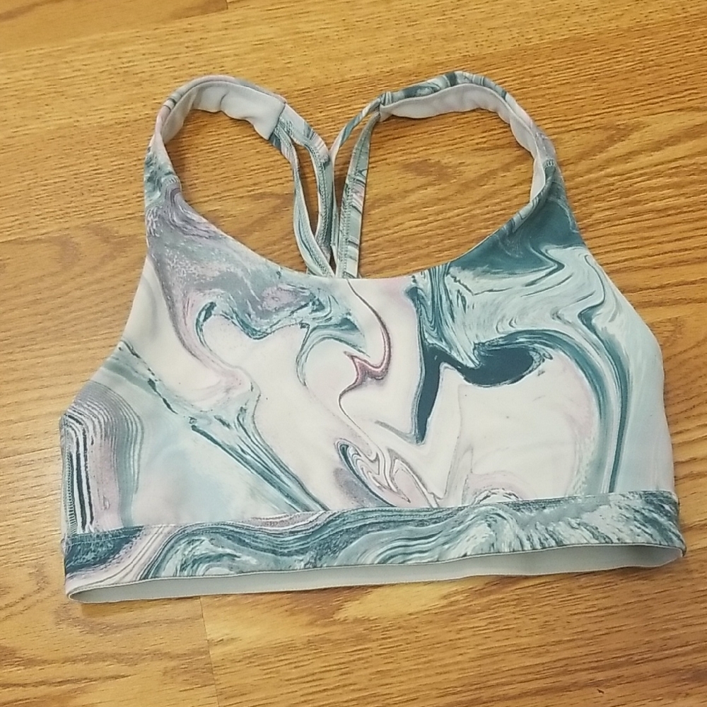 Old Navy Teal and White Marble Sports Bra